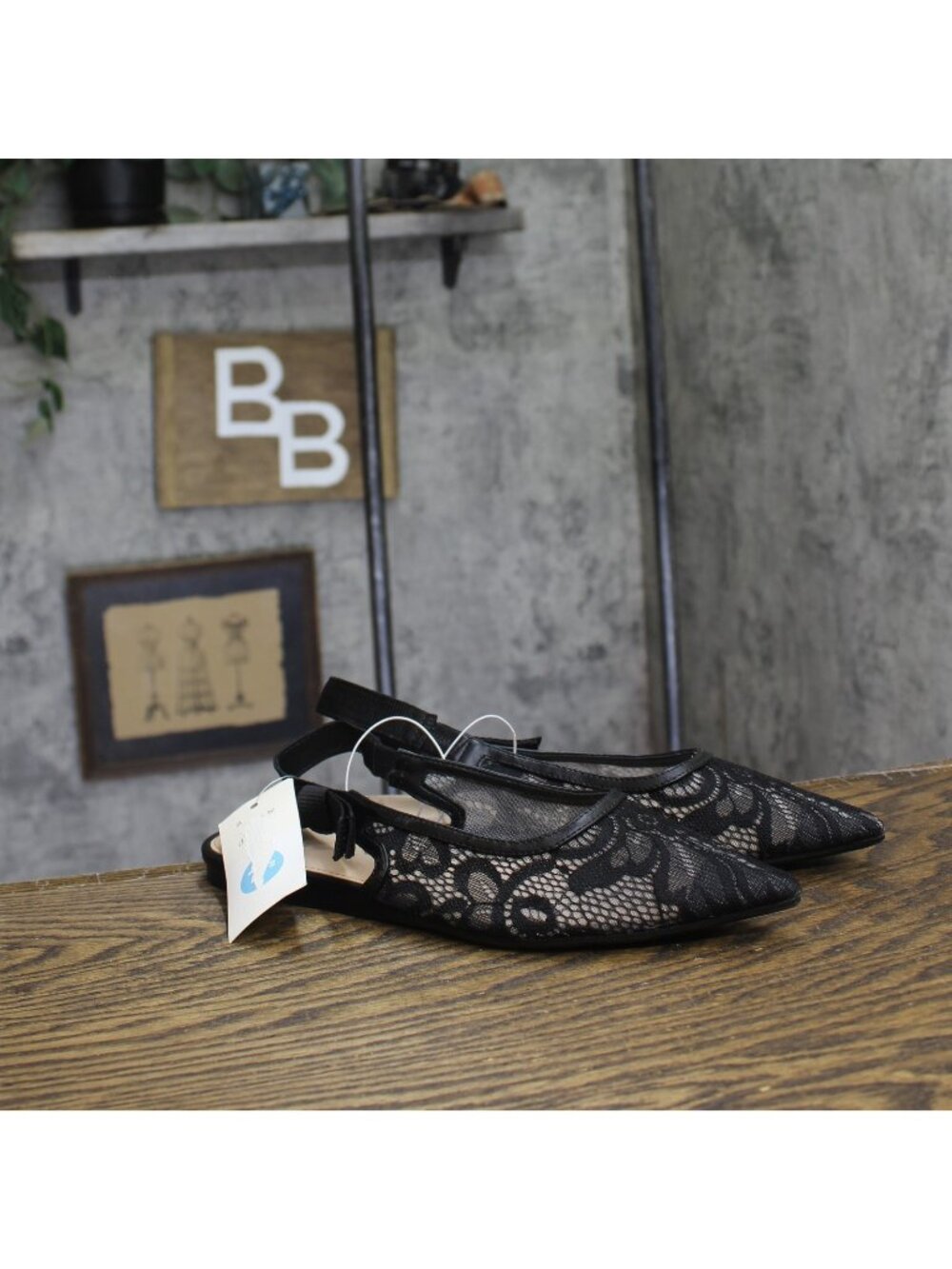 A New Day Womens London Lace Sling Back Bow Flats 94303524 Black 7.5M